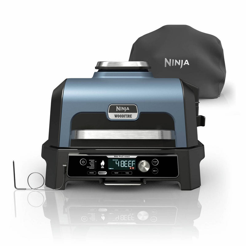 Ninja Woodfire Pro Connect XL electric BBQ and cover, blue (British brand)