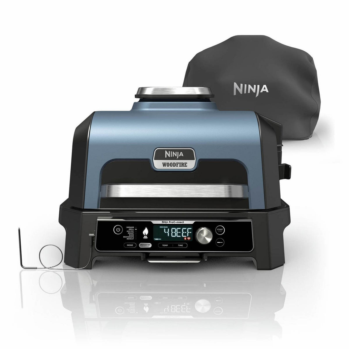 Ninja Woodfire Pro Connect XL electric BBQ and cover, blue (British brand)
