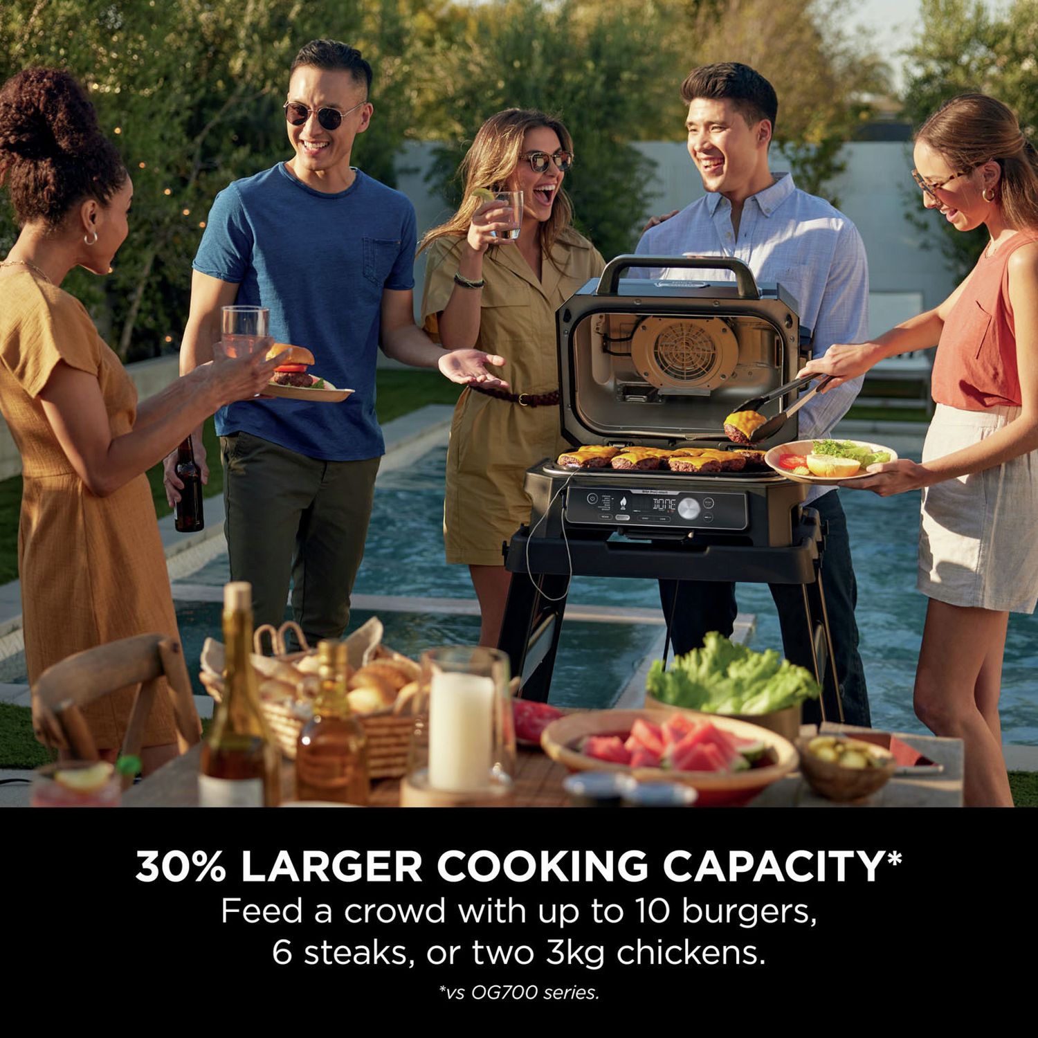 Ninja Woodfire Pro Connect XL electric BBQ and cover, blue (British brand)