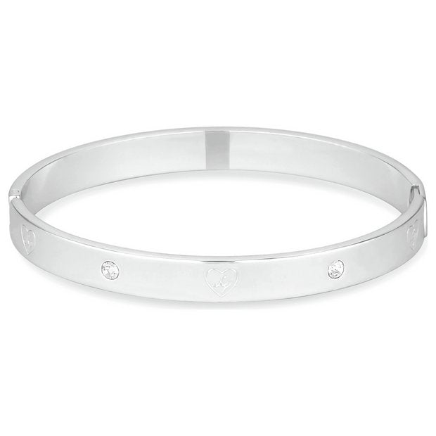 Lipsy silver plated heart bangle 7mm width, imported from the UK