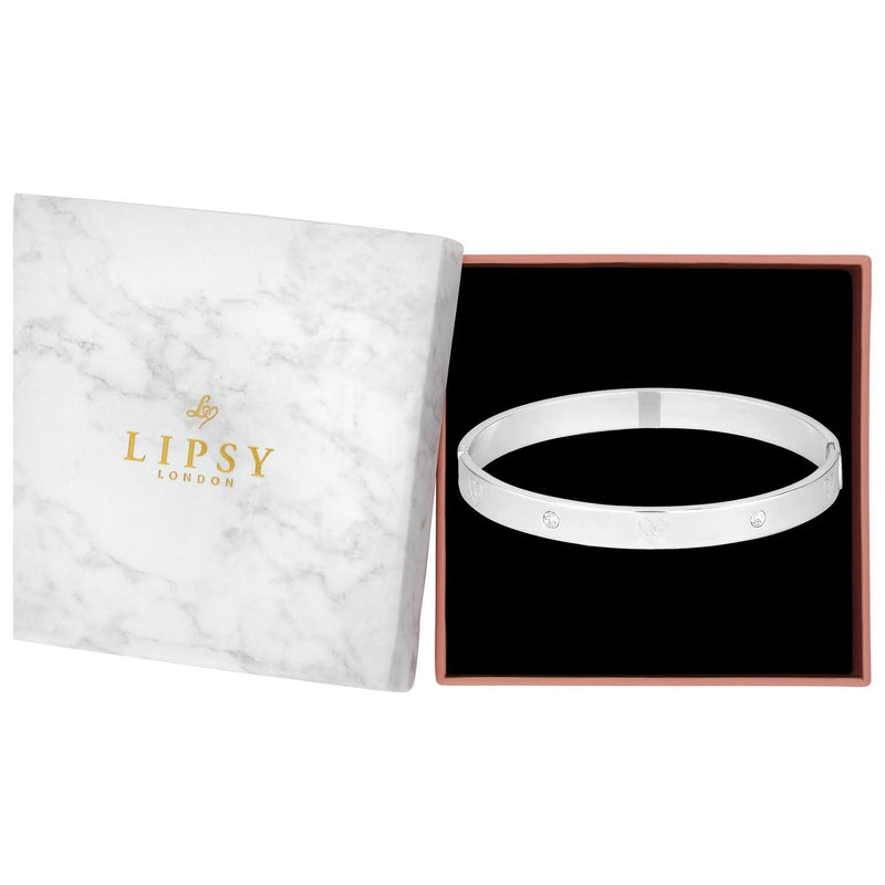 Lipsy silver plated heart bangle 7mm width, imported from the UK