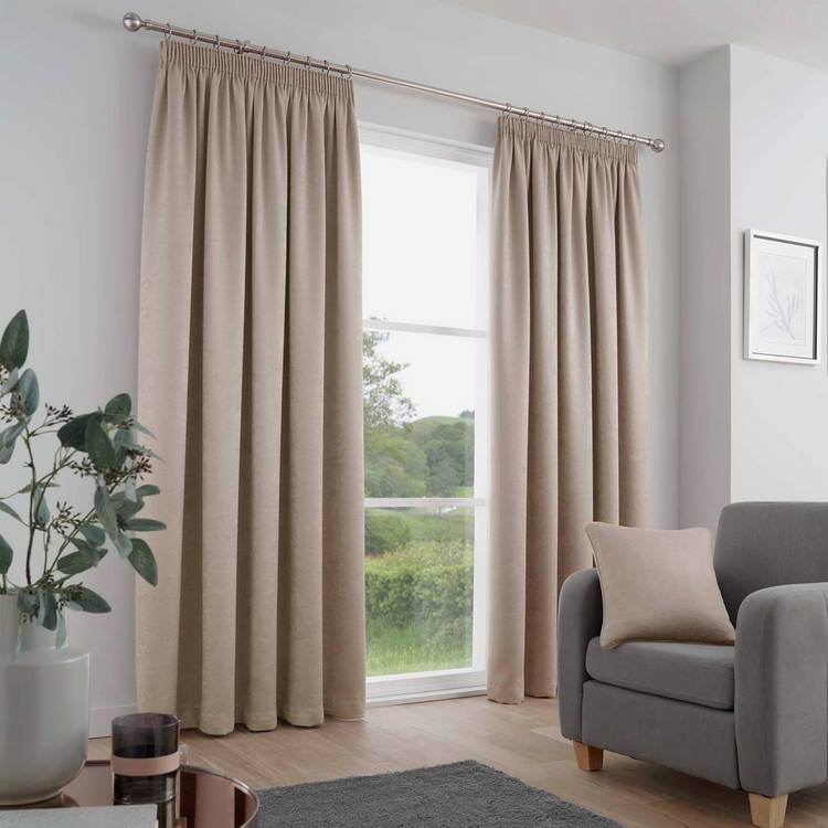 Fusion thermal pencil pleat curtains Natural 117x137cm - British product