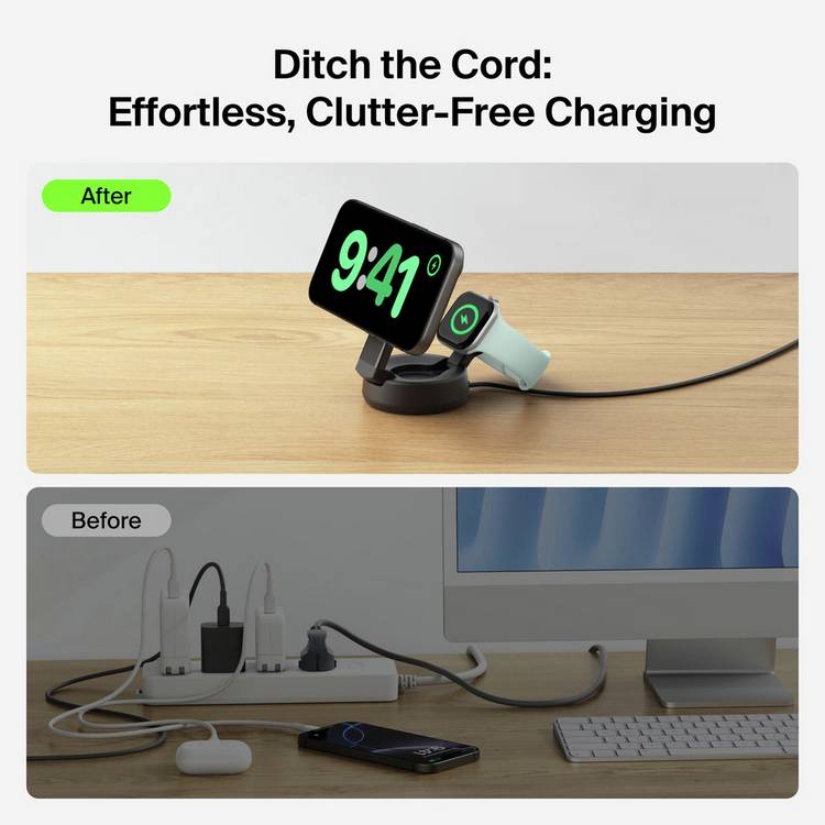 Belkin 2-in-1 wireless charger MagSafe compatible foldable black (British brand)