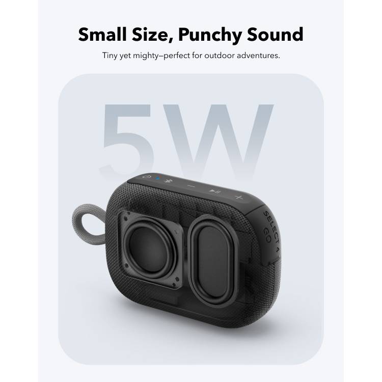 Soundcore Select 4 Go portable Bluetooth speaker black and gold, imported from the UK