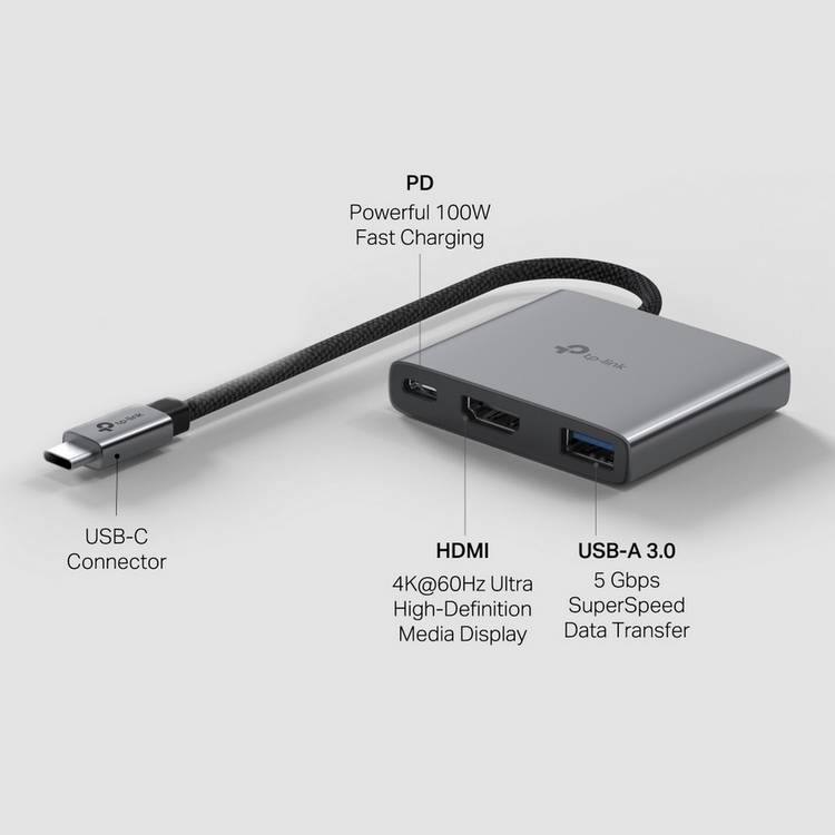 TP-Link UH3020C USB-C hub with HDMI and USB ports, UK version