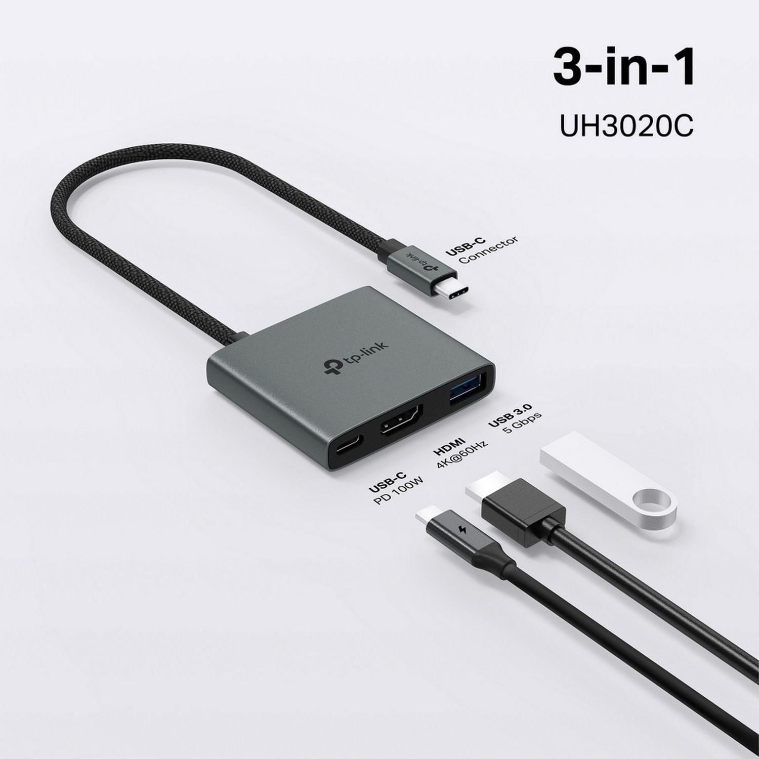 TP-Link UH3020C USB-C hub with HDMI and USB ports, UK version