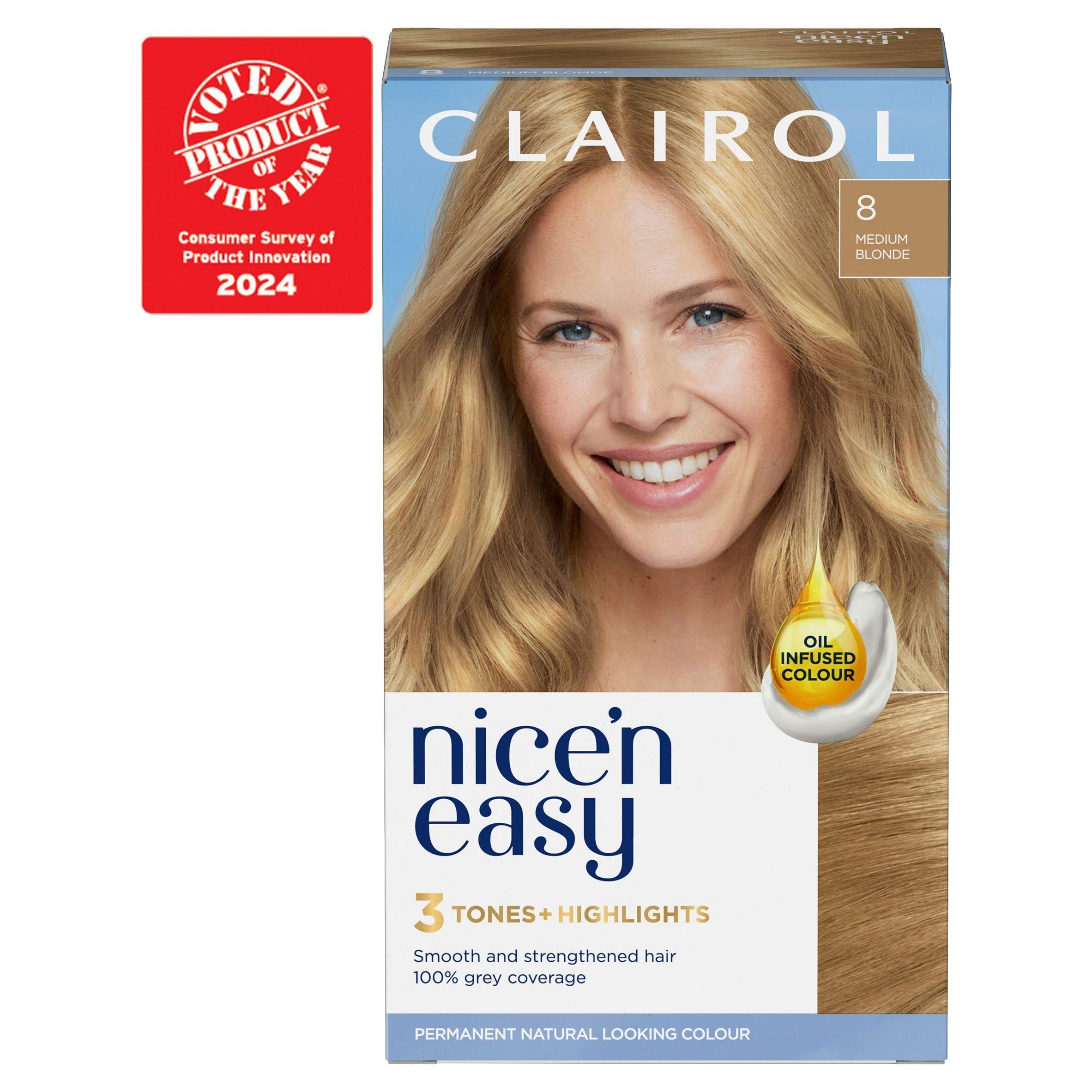 Clairol Nice'n Easy Crème Natural Looking Oil-Infused Permanent Hair Dye Medium Blonde 8 Blonde Sainsburys   