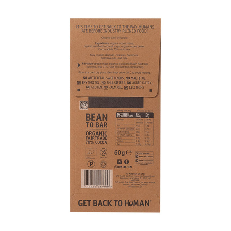 Hu Simple 70% Dark Chocolate Bar 60g with cocoa, UK version