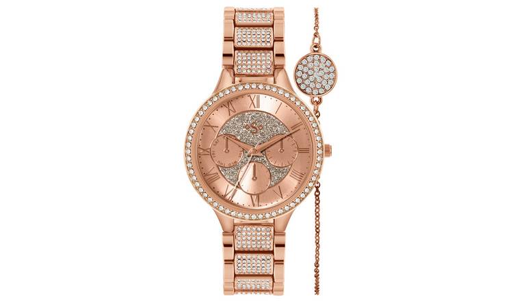 Spirit Lux Ladies' Rose Glitter Dial Watch and Bracelet Set