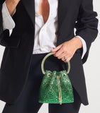Jimmy Choo Bon Bon embellished top-handle bag with crystal and chain, imported from the UK