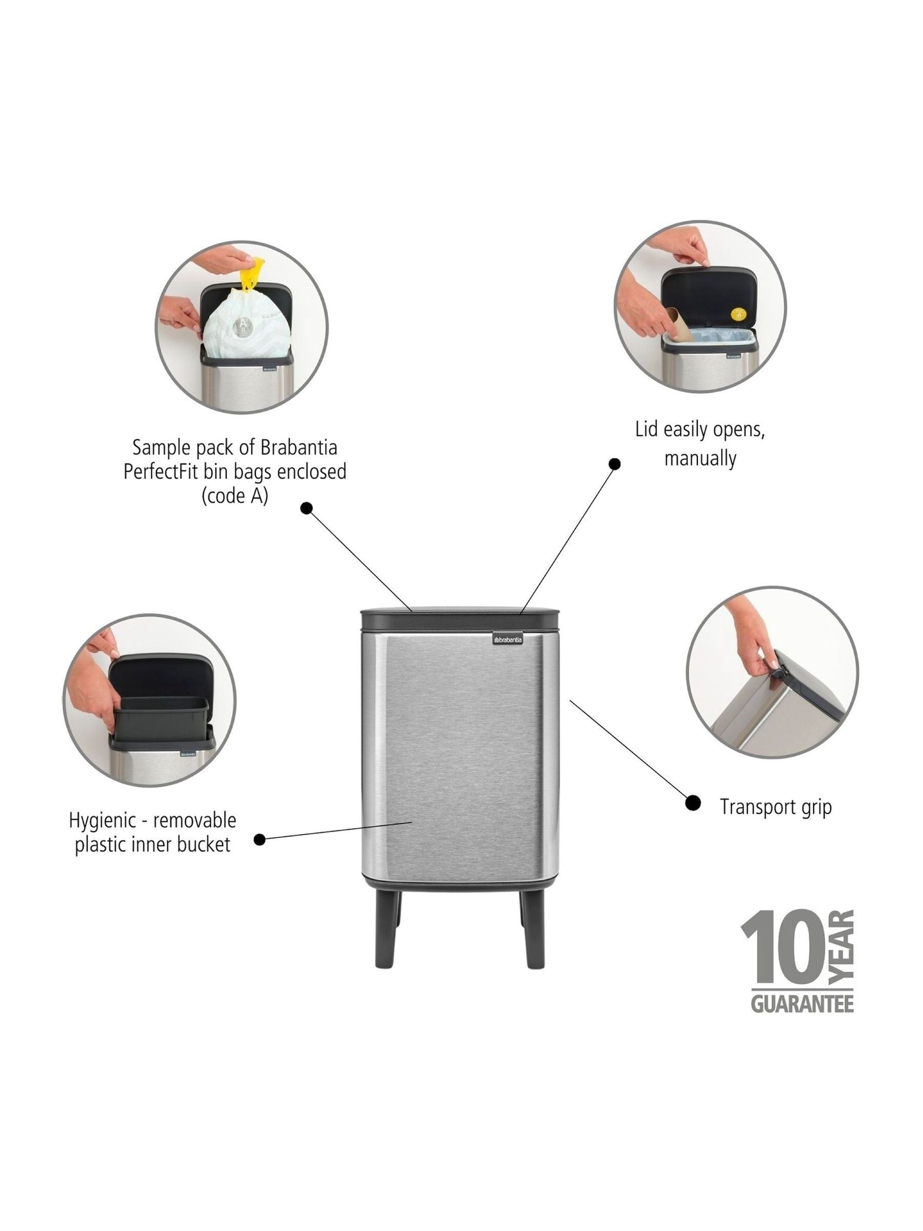 Brabantia silver waste bin 4L - British product