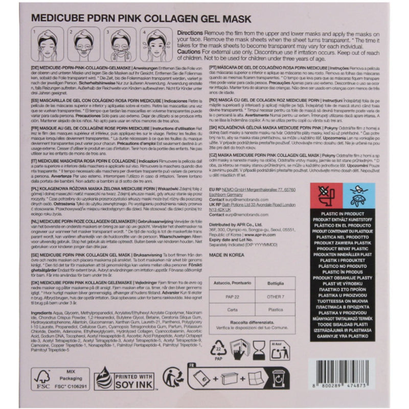 Medicube PDRN Pink Collagen hydrogel face mask 4 masks - British product
