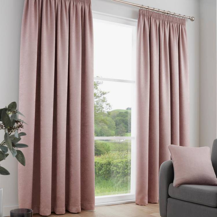 Fusion thermal pencil pleat curtains blush pink 117x137cm, imported from the UK