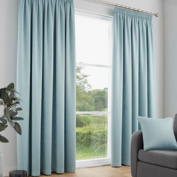 Fusion thermal pencil pleat curtains duck egg 117x137cm, UK version