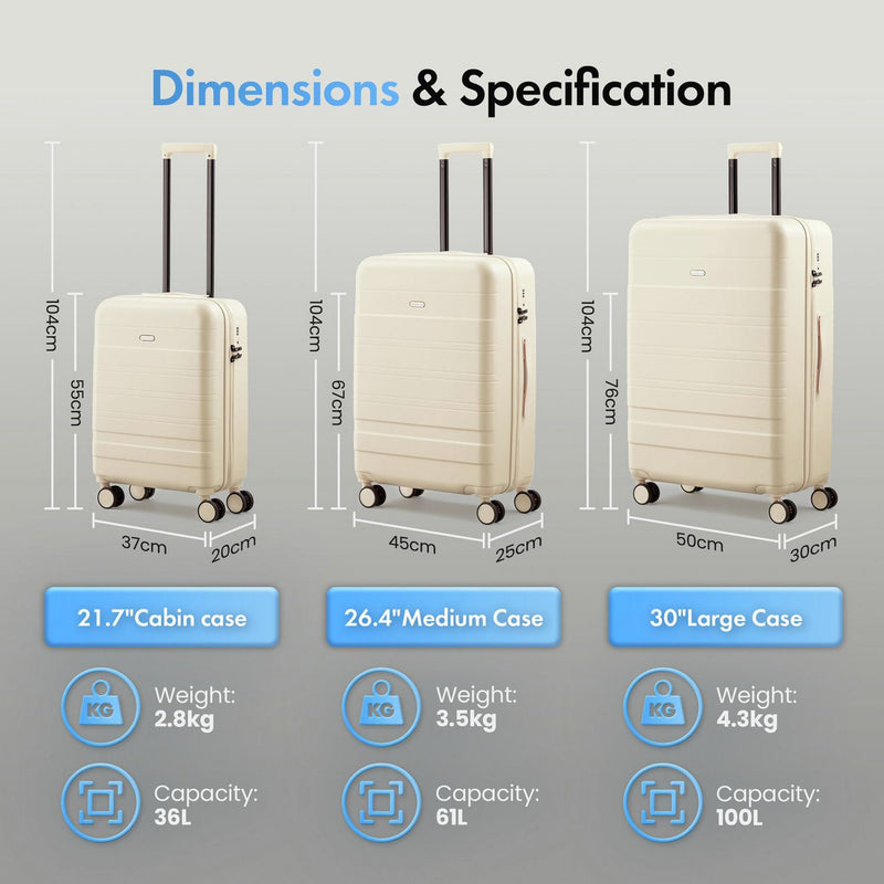 VonHaus 3-piece hard shell luggage set cream - British product