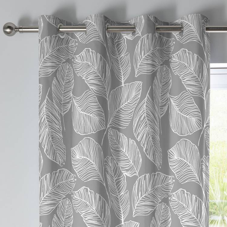 Fusion grey palm eyelet curtains British brand