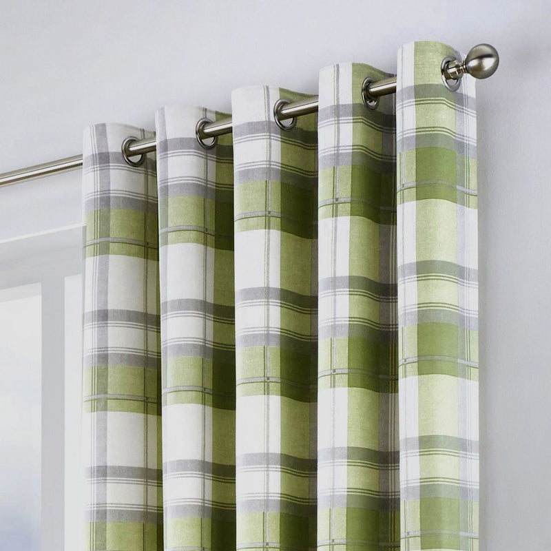 Fusion Balmoral Check Eyelet Curtains - Green - 117x183cm