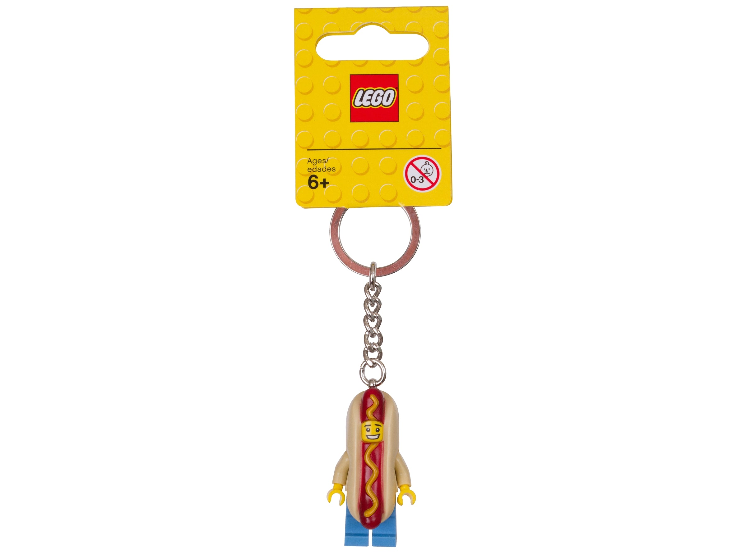 LEGO Hot Dog Guy keyring with sturdy metal chain , UK version.