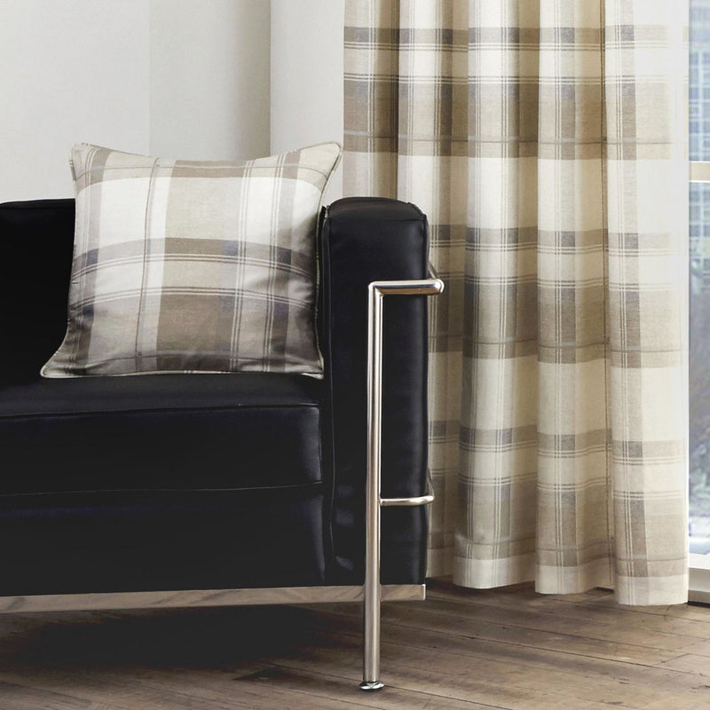 Fusion Balmoral Check Eyelet Curtains - Natural - 117x183cm