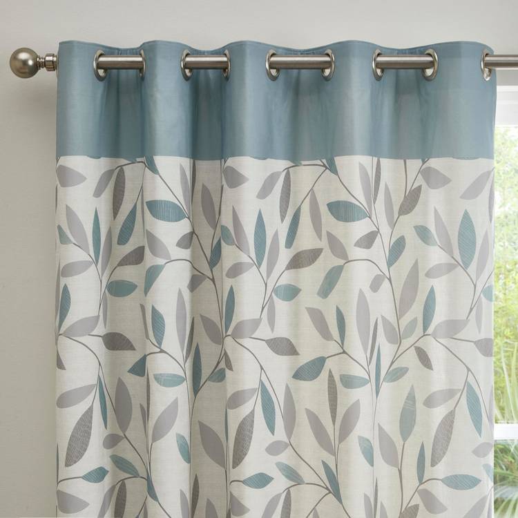 Fusion Beechwood leaf eyelet curtain duck egg 117x137cm, UK version