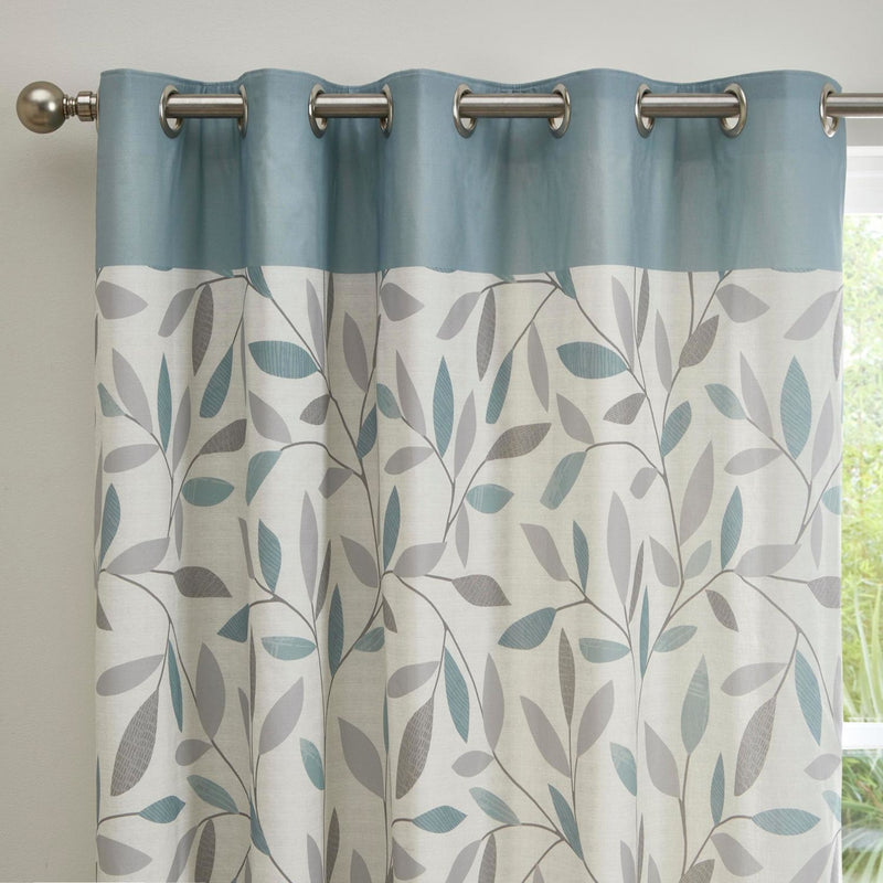 Fusion Beechwood Leaf Eyelet Curtains - Duck Egg - 168x137cm