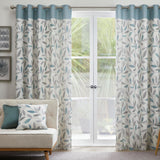 Fusion Beechwood Leaf Eyelet Curtains - Duck Egg - 168x229cm