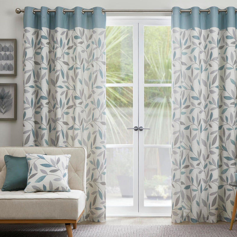 Fusion Beechwood Leaf Eyelet Curtains - Duck Egg - 229x183cm
