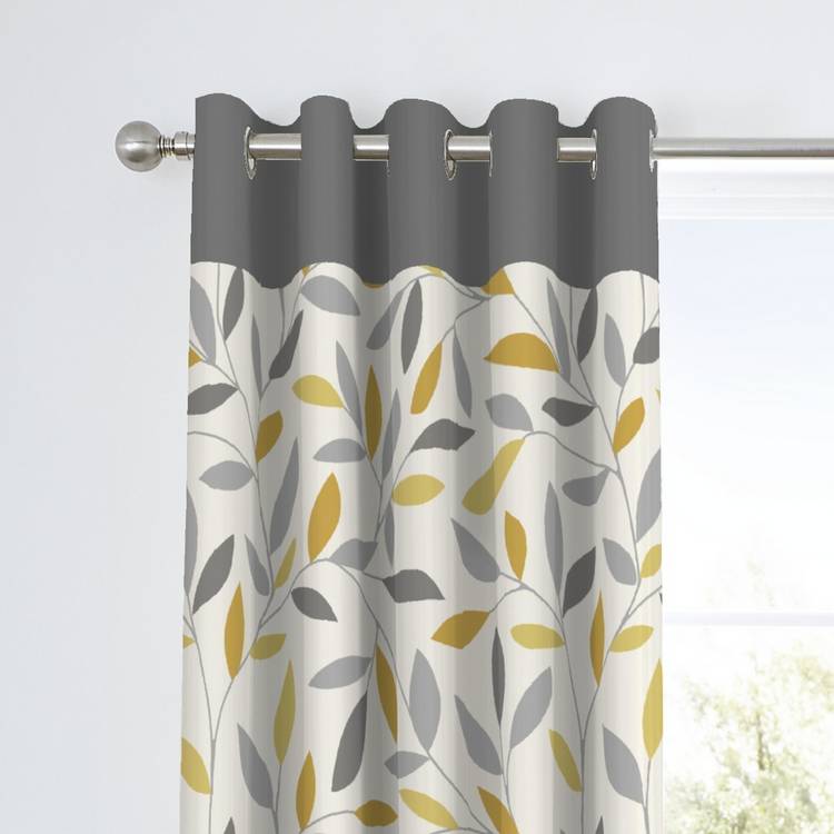 Fusion Beechwood leaf eyelet curtains ochre 117x137cm - British product