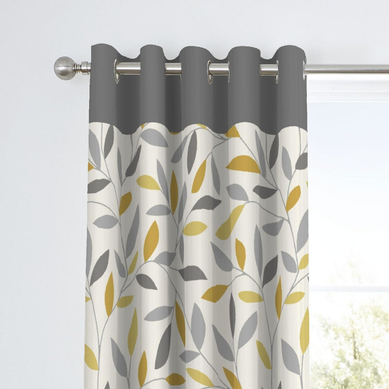 Fusion Beechwood Leaf Eyelet Curtains - Ochre - 229x183cm