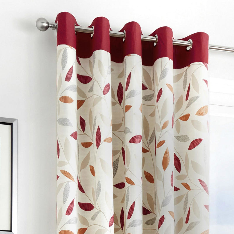 Fusion Beechwood Leaf Eyelet Curtains - Red - 229x229cm