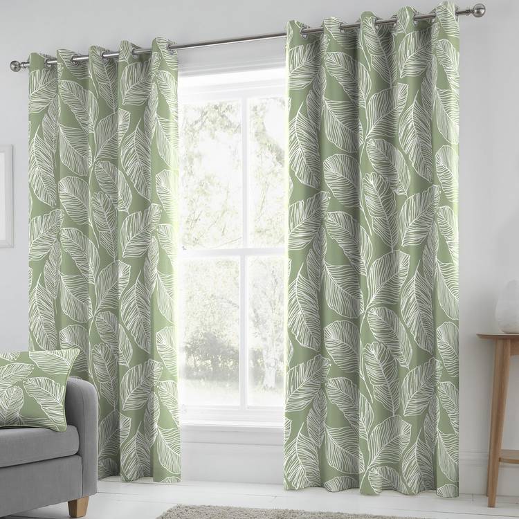 Fusion Matteo palm leaf green curtains 117x137cm (British brand)