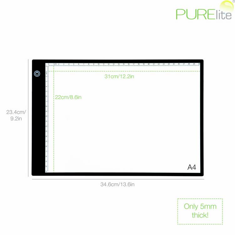 PureLite A4 natural daylight LED light pad, imported from the UK