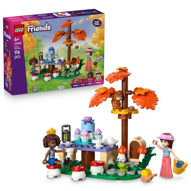 LEGO Friends Forest Tea Party building set with mini dolls and animal toys, UK version