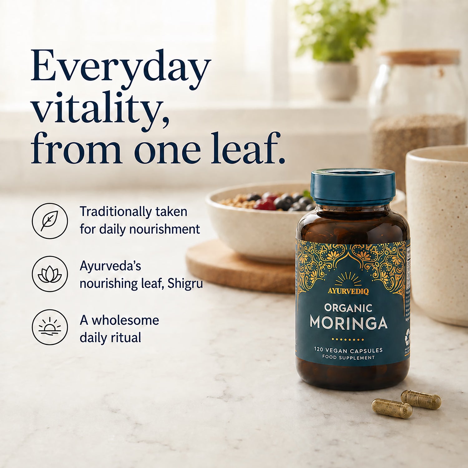 Ayurvediq Organic Moringa Capsules 120 (British brand)