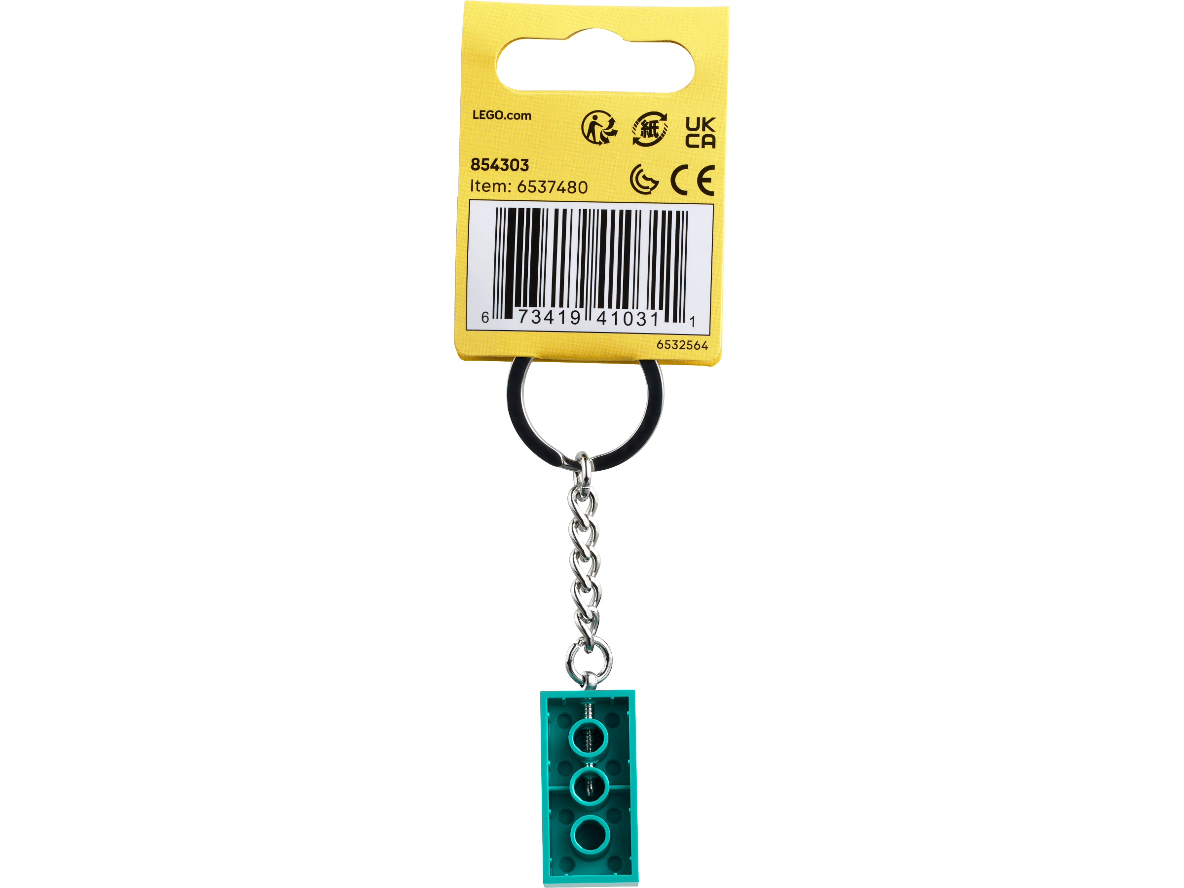 LEGO Brick Keyring Bright Bluish Green 8cm long - British product