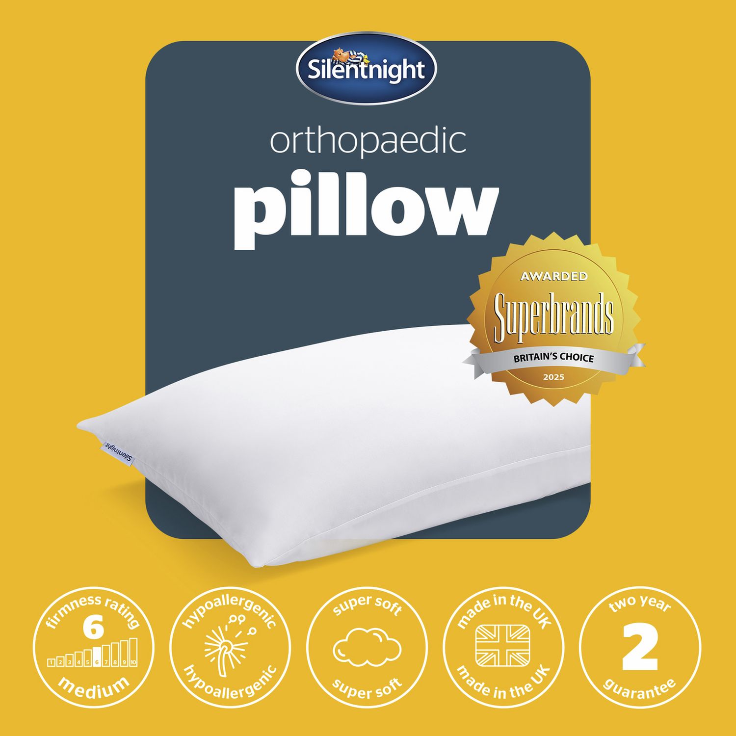 Silentnight orthopaedic medium support pillow 74x48cm - British product