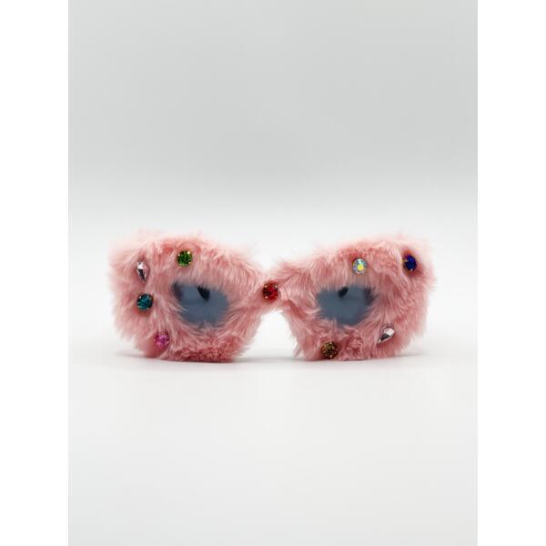 SVNX Faux Fur Cateye Sunglasses Pink Multicoloured Gems (British brand)