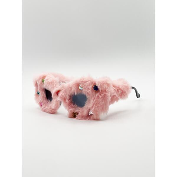 SVNX Faux Fur Cateye Sunglasses Pink Multicoloured Gems (British brand)
