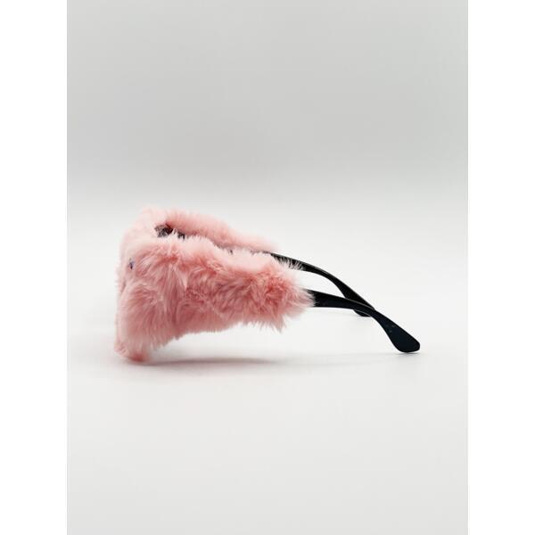 SVNX Faux Fur Cateye Sunglasses Pink Multicoloured Gems (British brand)