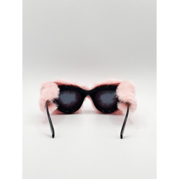 SVNX Faux Fur Cateye Sunglasses Pink Multicoloured Gems (British brand)