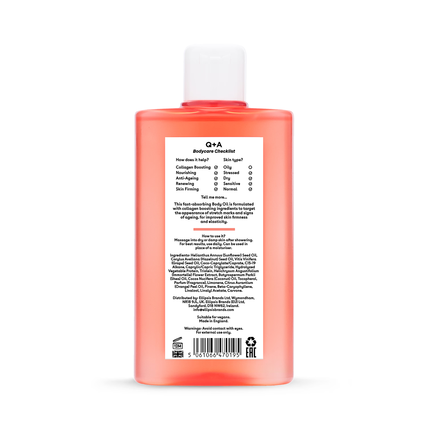 Q+A Collagen Body Oil 150ml moisturising oil (British brand)