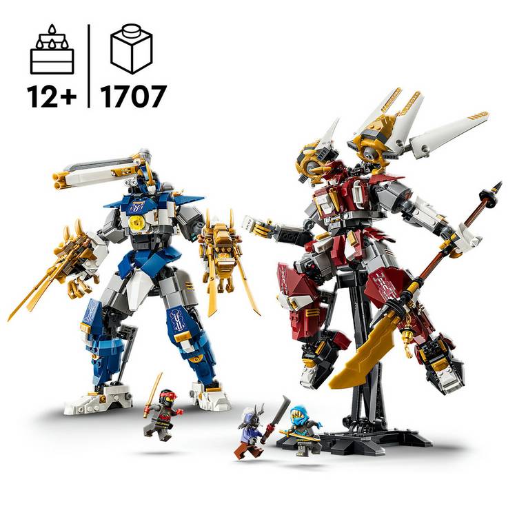 LEGO NINJAGO Twin Titan Mechs building set with 1707 pieces, UK version