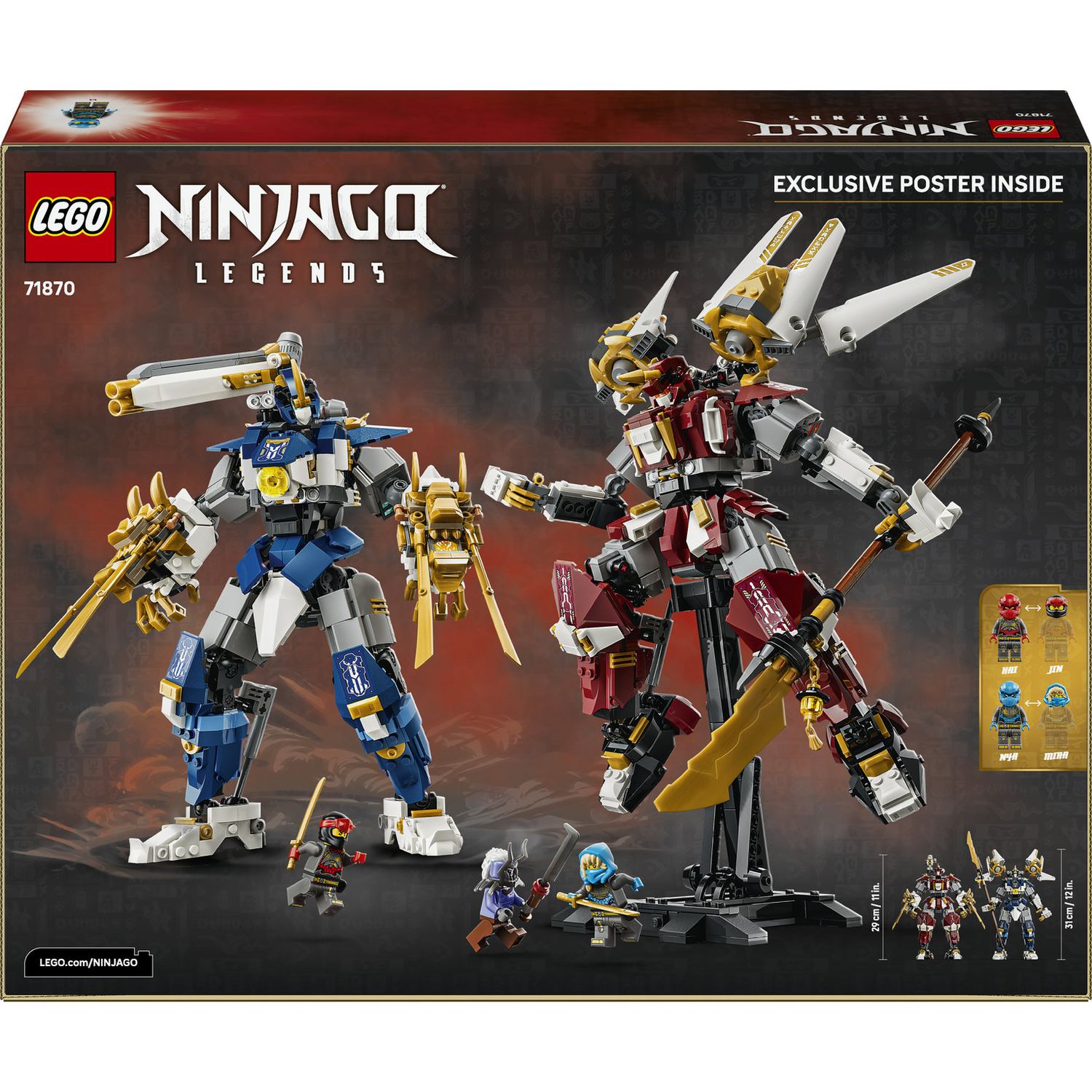 LEGO NINJAGO Twin Titan Mechs building set with 1707 pieces, UK version