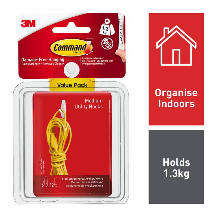 Command medium utility hooks pack with spare strip - British product