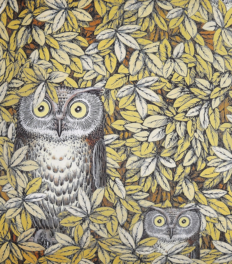 Fornasetti silk cushion with owl design, 50cm square - British product