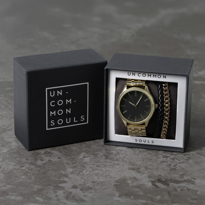 Uncommon Souls gold watch and bracelet set, UK version