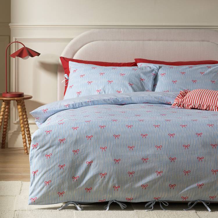 Argos Home bedding set blue stripe bows single - British product