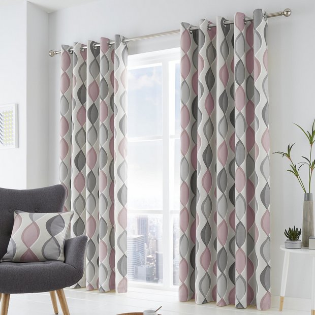 Fusion Lennox ogee eyelet curtains blush pink 117x137cm, UK version