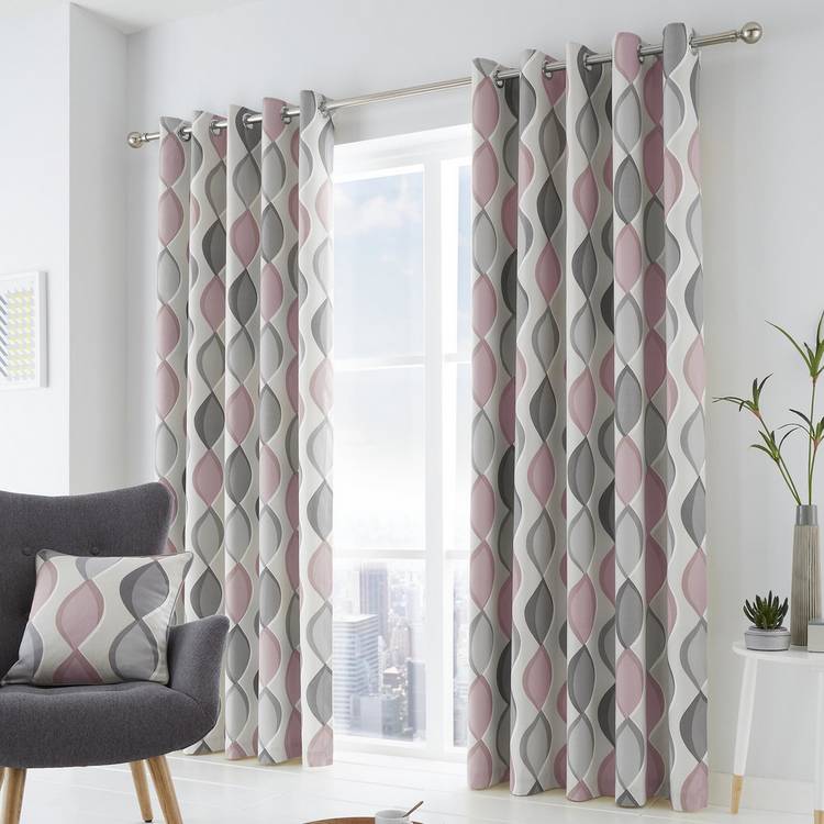 Fusion Lennox ogee eyelet curtains blush pink 117x137cm, UK version