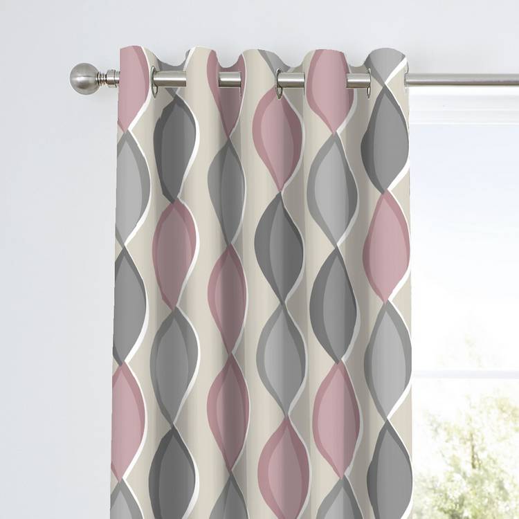 Fusion Lennox ogee eyelet curtains blush pink 117x137cm, UK version